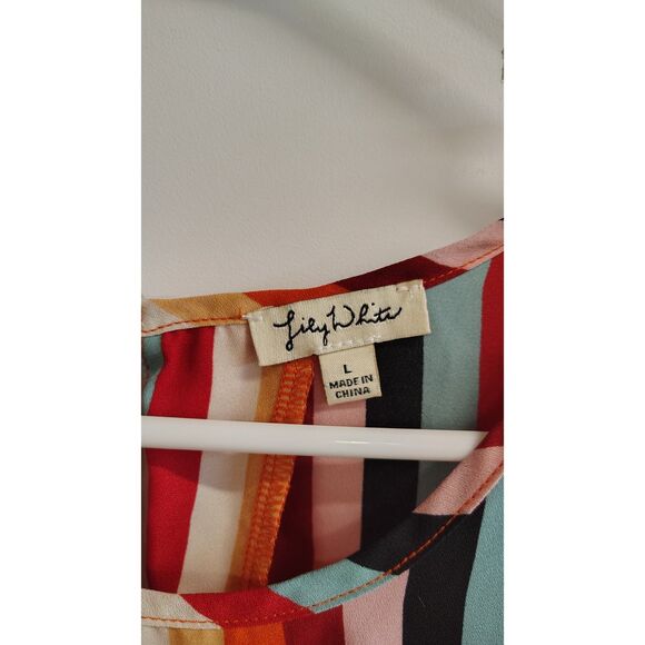 Lily White Striped Chiffon Multi-Color Blouse - Picture 4 of 6